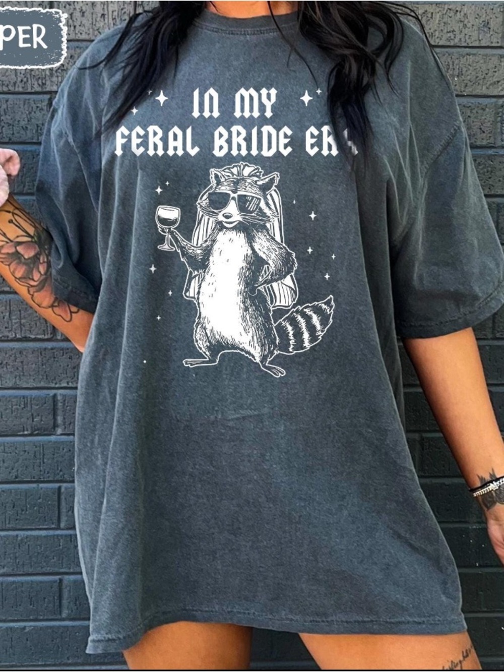 Comfort Colors Super comfy feral bride era raccoon t shirt Washed Gray wedding